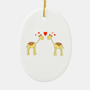 Two Facing Giraffes with Hearts. Cartoon. Ceramic Ornament
