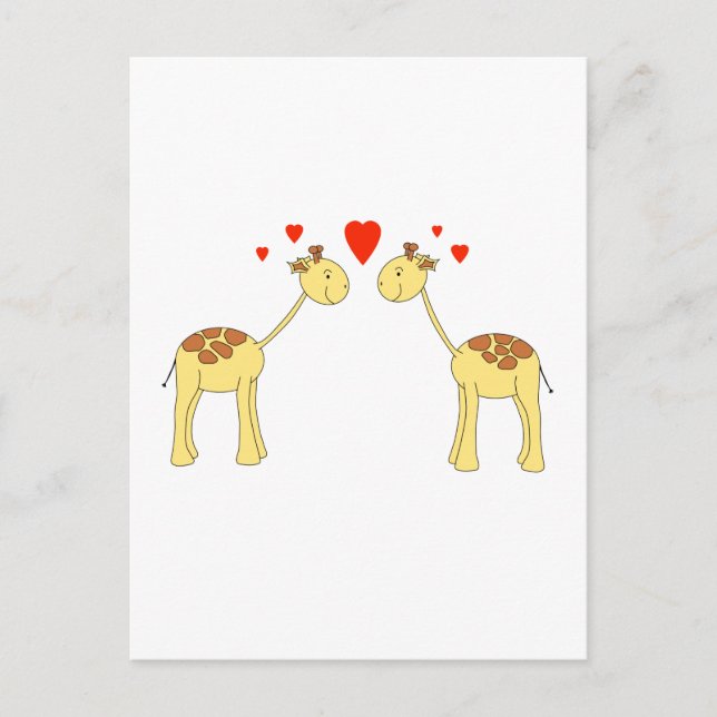 Two Facing Giraffes with Hearts. Cartoon. Postcard (Front)