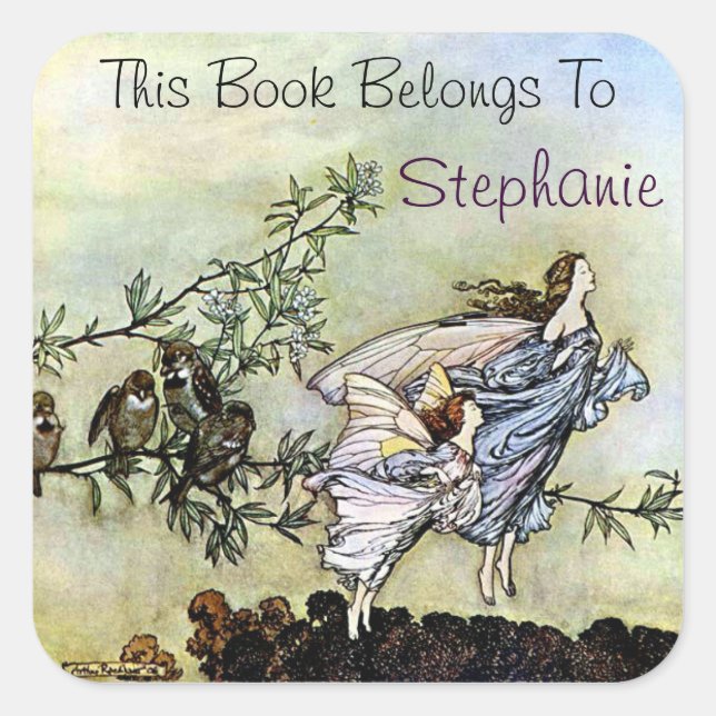 Two Fairies Bookplate Square Sticker (Front)