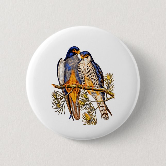 Two Falcons on a Branch 6 Cm Round Badge (Front)