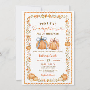 Two Fall Autumn Boho pumpkin twins baby shower Invitation