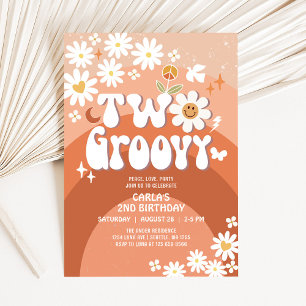 Two Fall Groovy Daisy Hippie 2nd Retro Birthday Invitation