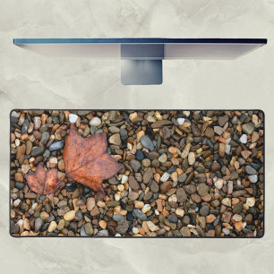 Two Fallen Leaves on Wet Pebbles Photographic Desk Mat