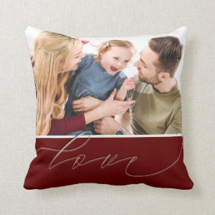 Two Family Photo Love Script Typography Burgundy Cushion