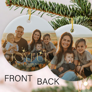 Two family photos double sided joyful Christmas Ceramic Ornament