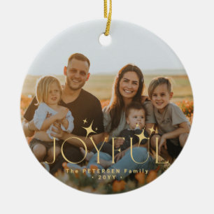 Two family photos double sided joyful Christmas Ceramic Ornament