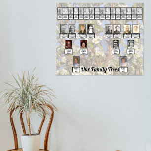 Two Family Trees on White Blossoms Photo     Poster