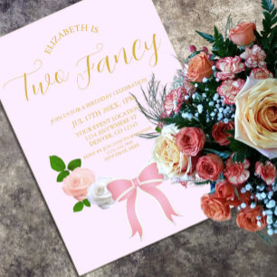 Two Fancy Bow Floral Birthday Acrylic Invitations