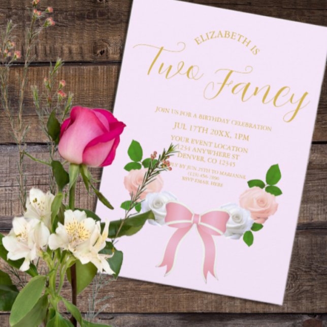Two Fancy Bow Floral Birthday Invitation (Creator Uploaded)