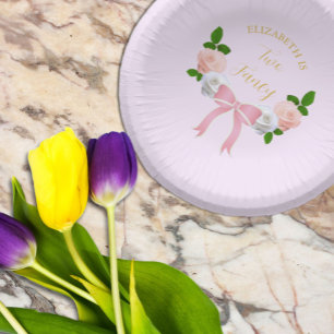 Two Fancy Bow Floral Birthday Paper Plate