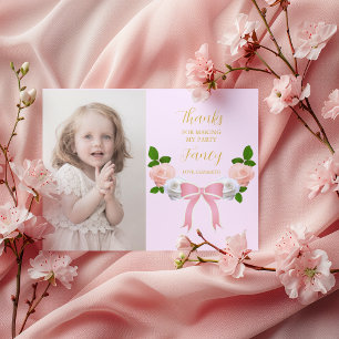Two Fancy Bow Floral Birthday Thank You Card