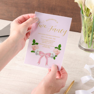 Two Fancy Bow Floral Birthday Vellum Invitations