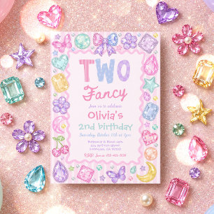 Two Fancy Whimsical Gemstone Jewel 2nd Birthday  Invitation