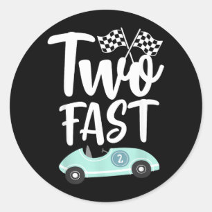 Two Fast 2 Curious 2th Birthday Boy Chequered Classic Round Sticker