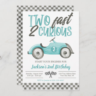 Two Fast 2 Curious Birthday Invitation, Boy Racing Invitation