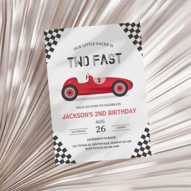 Two Fast 2 Curious Party Race Car 2nd Birthday  Invitation (Creator Uploaded)