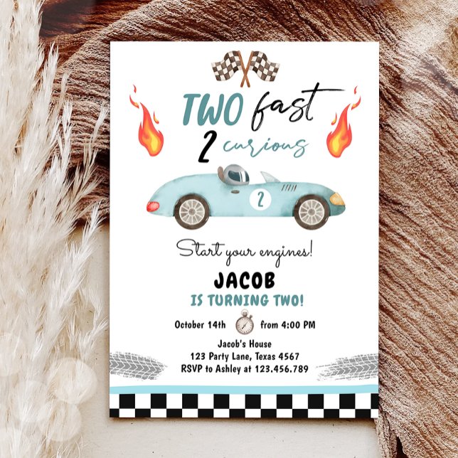 Two Fast 2 Curious Party Race Car 2nd Birthday Invitation (Creator Uploaded)