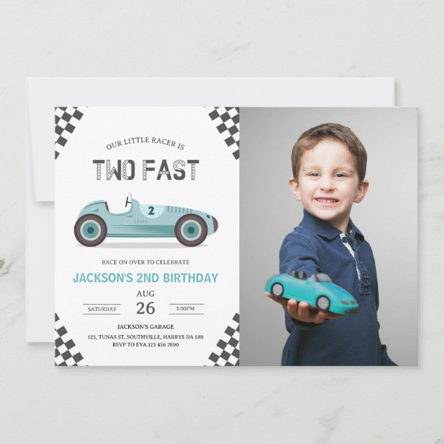 Two Fast 2 Curious Party Race Car 2nd Birthday Invitation (Front)