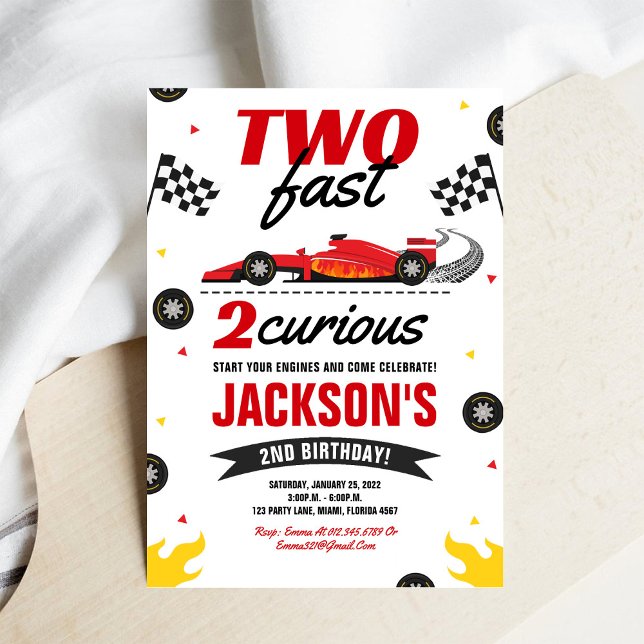 Two Fast 2 Curious Race Car 2nd Birthday Invite (Creator Uploaded)