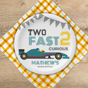 Two Fast 2 Curious Race Car 2nd Birthday Party Paper Plate