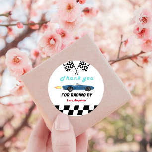 TWO Fast 2 Curious Race Car Boy 2nd Birthday Classic Round Sticker