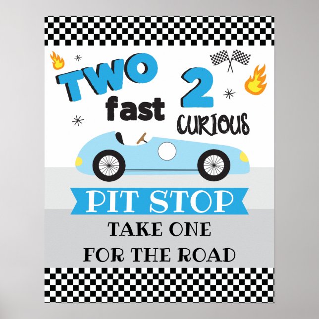 Two Fast 2 Curious Racecar Birthday Sign (Front)