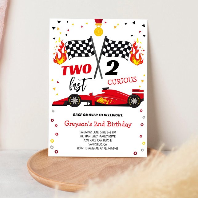 Two Fast 2 Curious Racing Car Boy Birthday Invitation (Creator Uploaded)