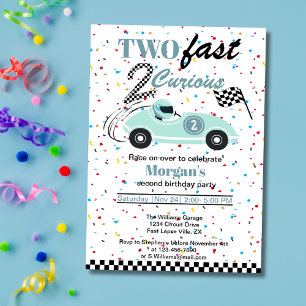 Two Fast 2Curious Blue Sports Car Second Birthday  Invitation