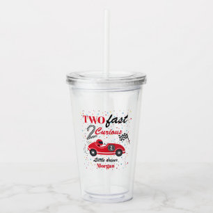 Two Fast 2Curious Red Sports Car Second Birthday Acrylic Tumbler