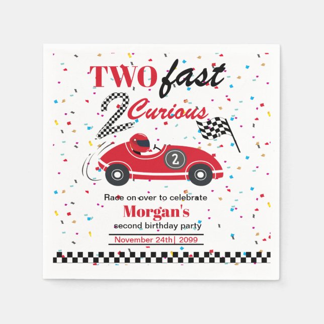 Two Fast 2Curious Red Sports Car Second Birthday  Napkin (Front)