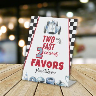 Two Fast 2nd birthday Boy Racing Car Favors Pedestal Sign