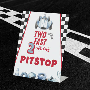 Two Fast 2nd birthday Boy Racing Car Pitstop Pedestal Sign