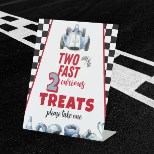 Two Fast 2nd birthday Boy Racing Car Treats Pedestal Sign