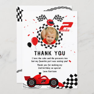 Two Fast 2nd Birthday Kids Cute Red Racing Car Thank You Card
