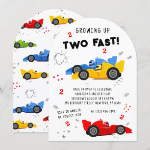 Two Fast 2nd Birthday Kids Racing Cars Invitation
