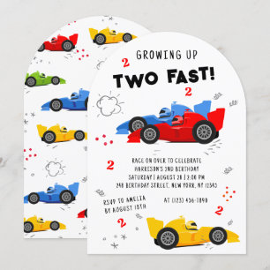 Two Fast 2nd Birthday Kids Racing Cars Invitation