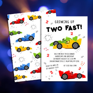 Two Fast 2nd Birthday Kids Racing Cars Invitation