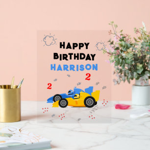Two Fast 2nd Birthday Kids Racing Cars Name Acrylic Sign