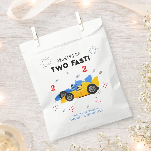 Two Fast 2nd Birthday Kids Racing Cars Name Favour Bag (Clipped)