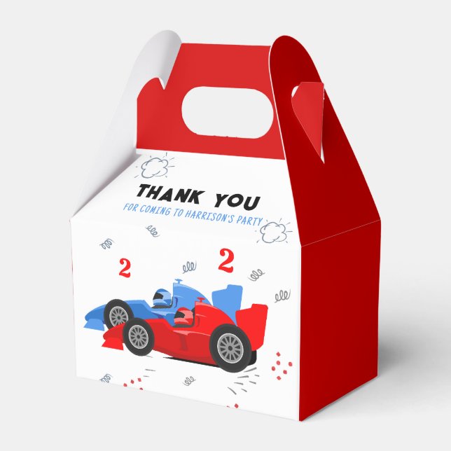 Two Fast 2nd Birthday Kids Racing Cars Name Favour Box (Front Side)