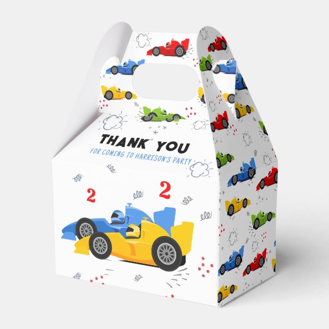 Two Fast 2nd Birthday Kids Racing Cars Name Favour Box (Front Side)