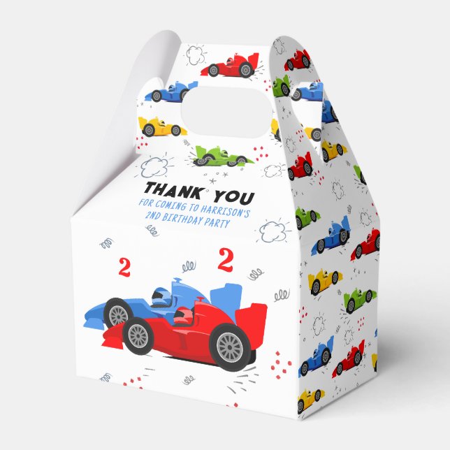 Two Fast 2nd Birthday Kids Racing Cars Name Favour Favour Box (Front Side)