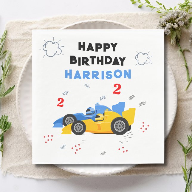 Two Fast 2nd Birthday Kids Racing Cars Name Napkin (Creator Uploaded)