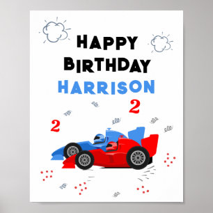 Two Fast 2nd Birthday Kids Racing Cars Name Poster