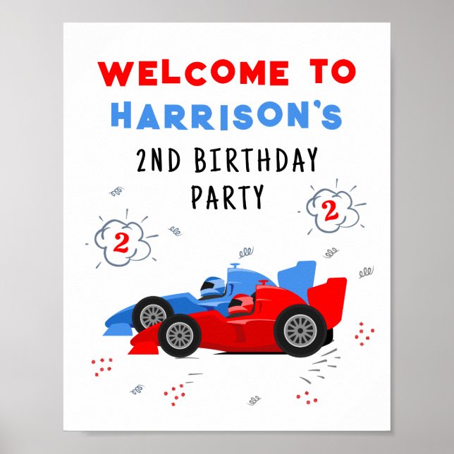 Two Fast 2nd Birthday Kids Racing Cars Name Poster (Front)