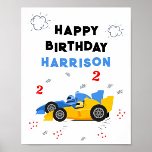 Two Fast 2nd Birthday Kids Racing Cars Name Poster