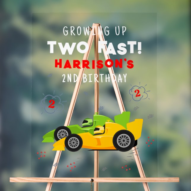 Two Fast 2nd Birthday Kids Racing Cars Welcome Acrylic Sign (Neutral)