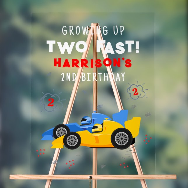 Two Fast 2nd Birthday Kids Racing Cars Welcome Acrylic Sign (Neutral)