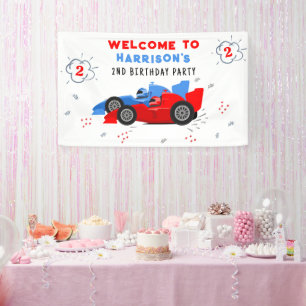 Two Fast 2nd Birthday Kids Racing Cars Welcome Banner