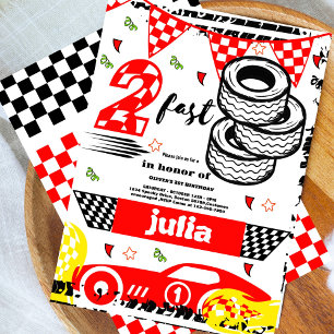Two Fast 2nd Birthday Party red Race Car Party Invitation